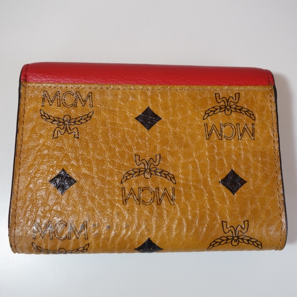MCM Patricia Three Fold Brown & Red Visetos Leather Push Lock Wallet, Sz Medium - Picture 6 of 16
